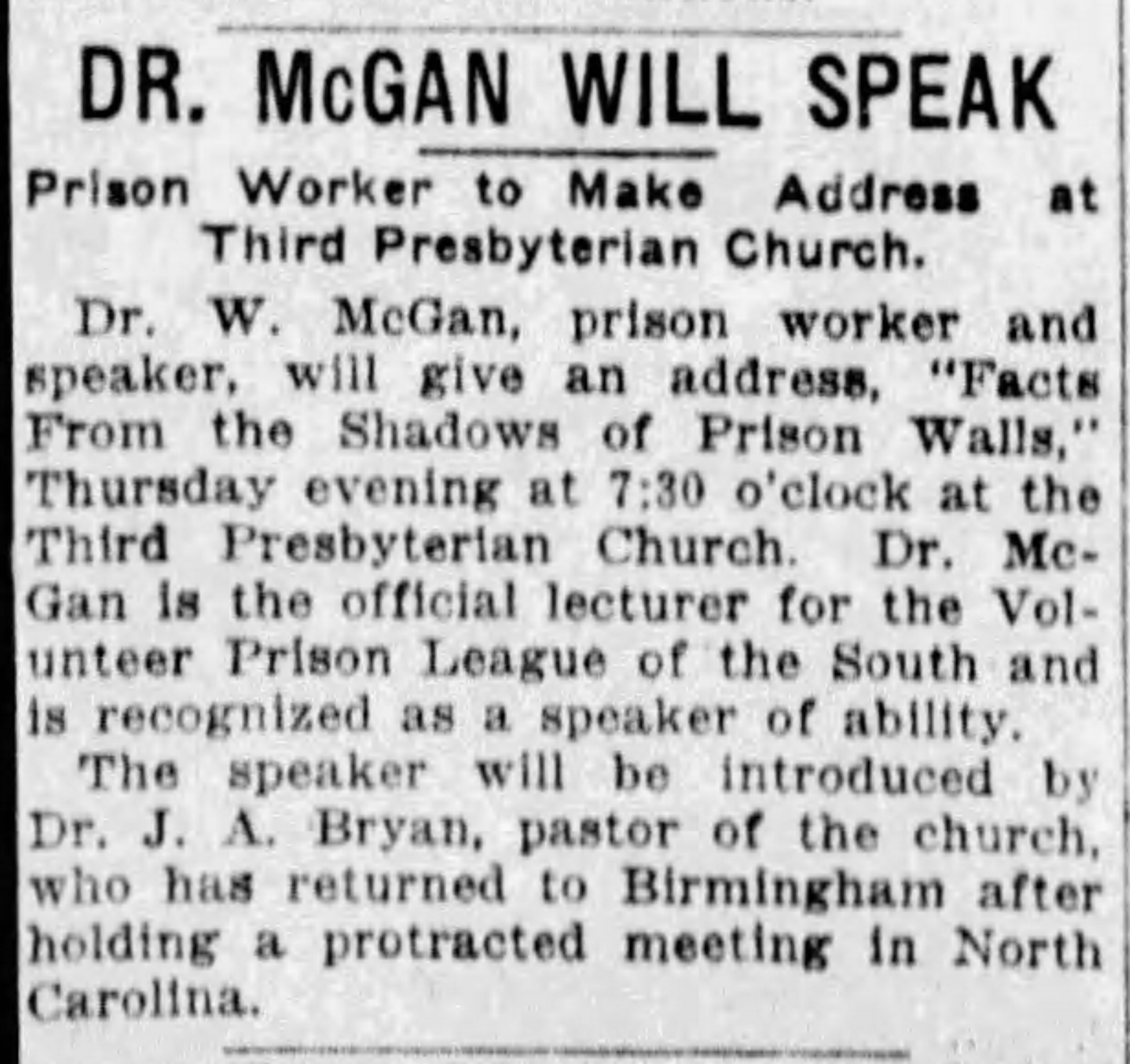 Dr. McGan Will Speak